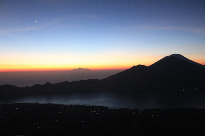 Start of sunrise from the top of Mount Batur